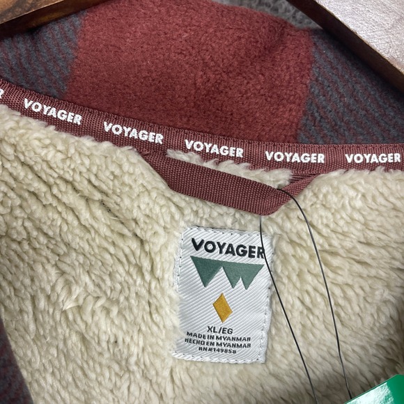 NEW Voyager Men's XL Plaid Fleece Lined Full Zip Jacket Shirt Red Grey - Picture 5 of 10